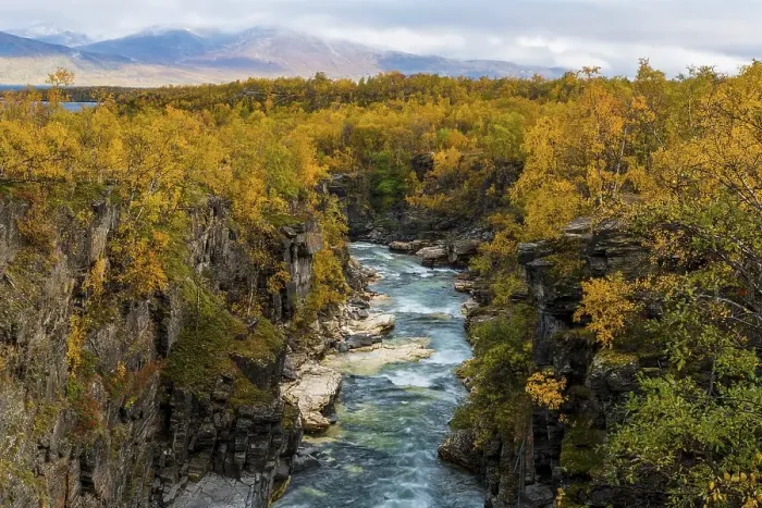 Framed Print : Autumnal Abisko Canyon, River Abiskojakka