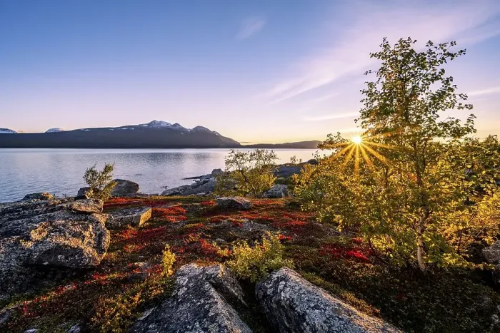 Framed Print : Autumnal fell landscape with lake Akkajaure and mountain range Akka
