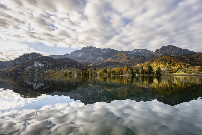 Framed Print : Autumnal mountain landscape with mountain peaks Herzogstand and Heimgarten