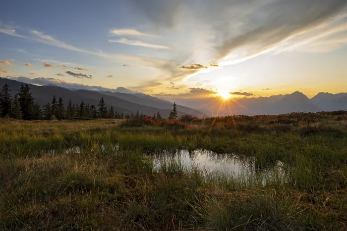 Framed Print : Autumnal mountain landscape with small pond
