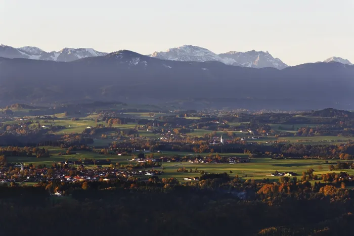 Framed Print : Autumnal view from Hohen PeiBenberg over Bobing Rottenbuch