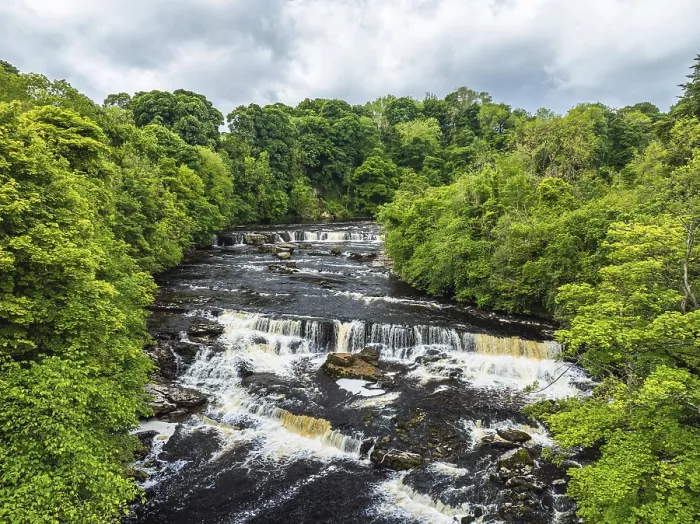 Framed Print : Aysgarth Falls on River Ure from a drone Framed Print : Aysgarth Falls on River Ure from a drone
