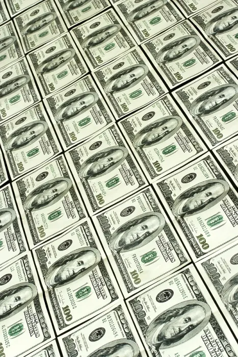 Framed Print : Background of rows hundred dollars bank notes