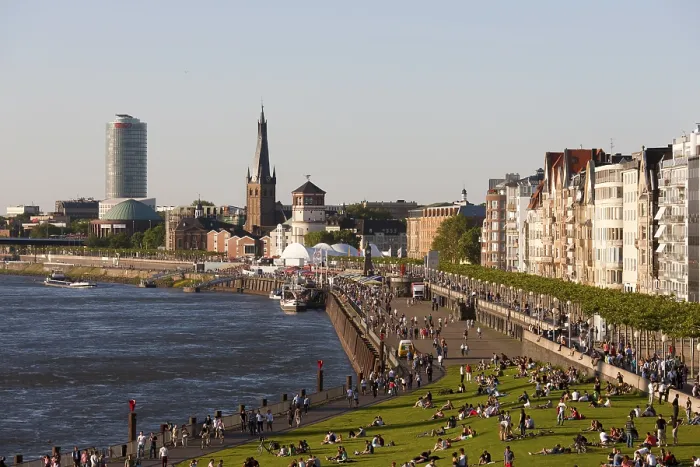 Framed Print : In the background the tower of ERGO Versicherung (formerly VICTORIA)