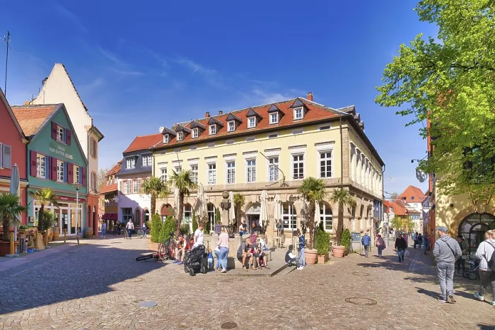Framed Print : Bad Duerkheim, Germany, April 2021: Town square called roemerplatz in historic city center of spa town on sunny day Framed Print : Bad Duerkheim, Germany, April 2021: Town square called roemerplatz in historic city center of spa town on sunny day