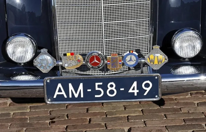Framed Print : Badges of several automobile clubs on the bumper of a Mercedes Framed Print : Badges of several automobile clubs on the bumper of a Mercedes