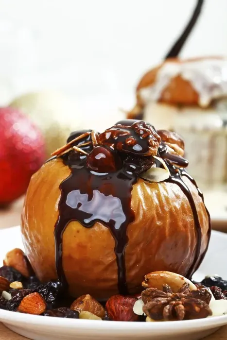 Framed Print : Baked apple with nuts, raisins
