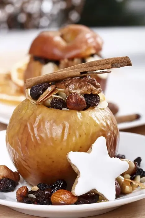 Framed Print : Baked apple with raisins, nuts