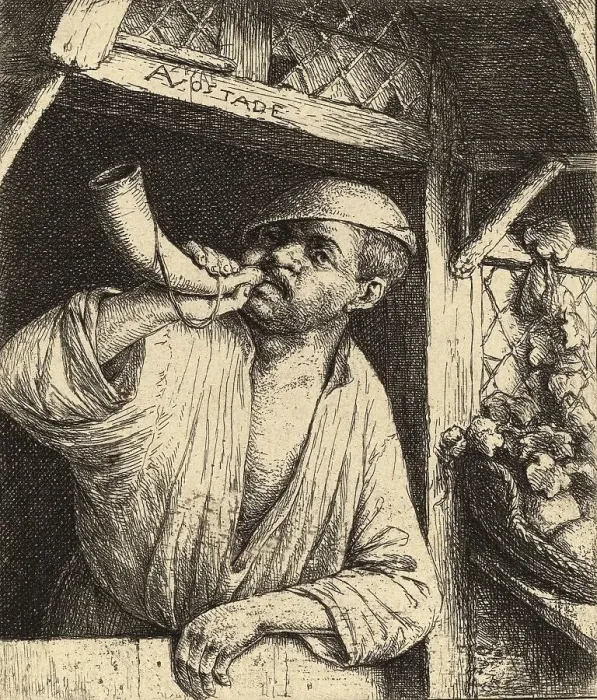 Framed Print : Baker Blowing His Horn to Announce the Bread is Ready Framed Print : Baker Blowing His Horn to Announce the Bread is Ready