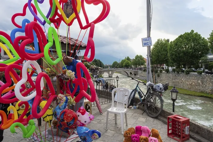 Framed Print : Balloon stand, Bistrica River, Prizren, Kosovo