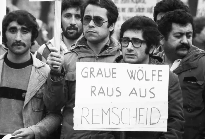 Framed Print : A ban on the Turkish right-wing organisation Graue Woelfe