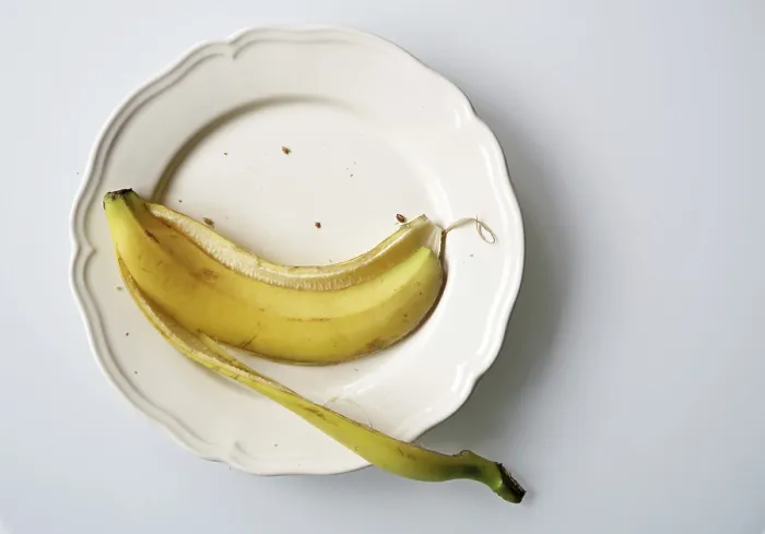 Framed Print : Empty banana peel on a plate, Germany