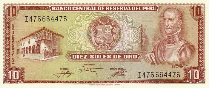 Framed Print : Banknote from Peru, 10 Sol, Inca Garcilaso de la Vega Framed Print : Banknote from Peru, 10 Sol, Inca Garcilaso de la Vega