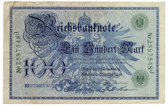 Framed Print : Back of banknote, Reichsbank, value 100 Marks Framed Print : Back of banknote, Reichsbank, value 100 Marks