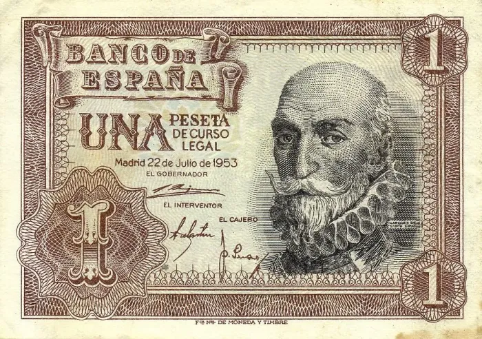 Framed Print : Banknote from Spain, 1 Peseta, Alvaro de Bazan
