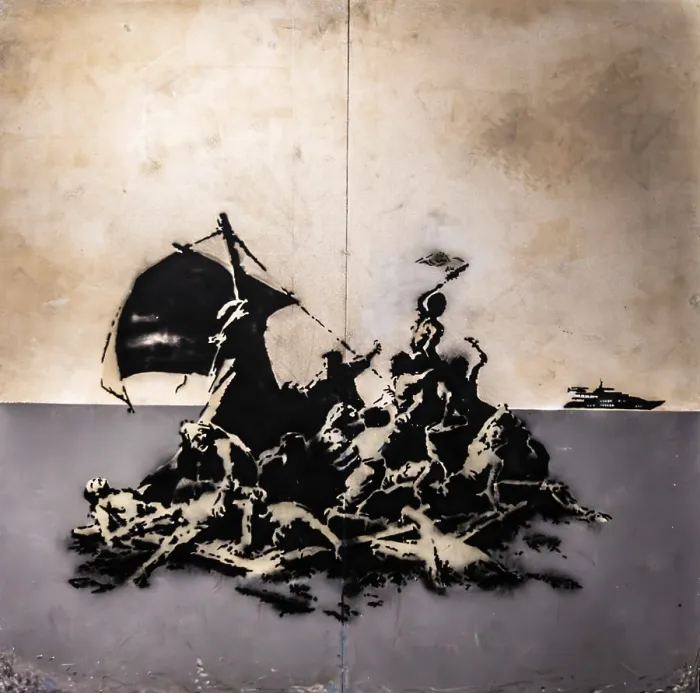 Framed Print : Banksy - Raft of the Medusa, reinterpretation of Gericault's Raft of the Medusa with refugees Framed Print : Banksy - Raft of the Medusa, reinterpretation of Gericault's Raft of the Medusa with refugees