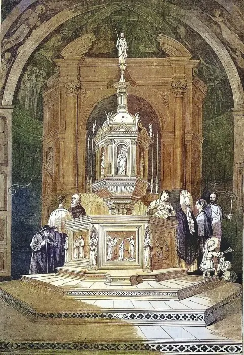 Framed Print : Baptism in the Baptistery of San Giovanni in Siena