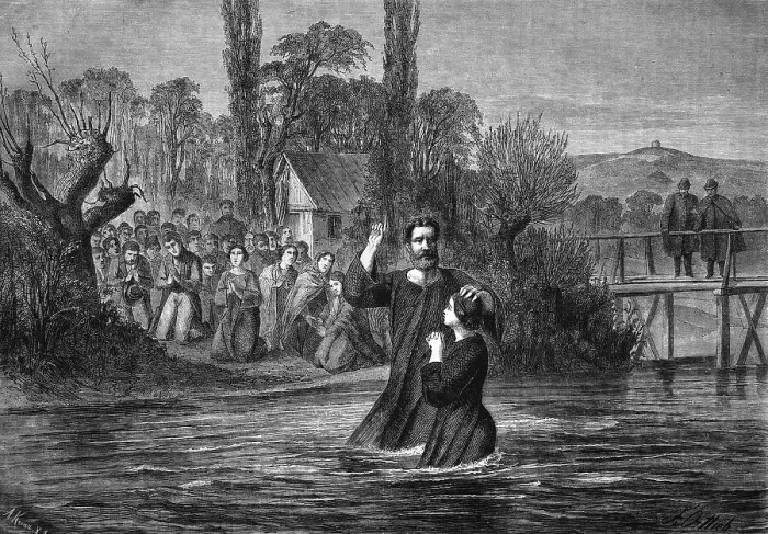 Framed Print : Baptism in the Neckar river, historical engraving Framed Print : Baptism in the Neckar river, historical engraving