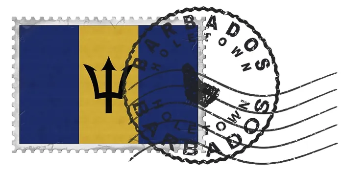 Framed Print : Barbados Holetown Stamp with National Flag and Postmark Framed Print : Barbados Holetown Stamp with National Flag and Postmark