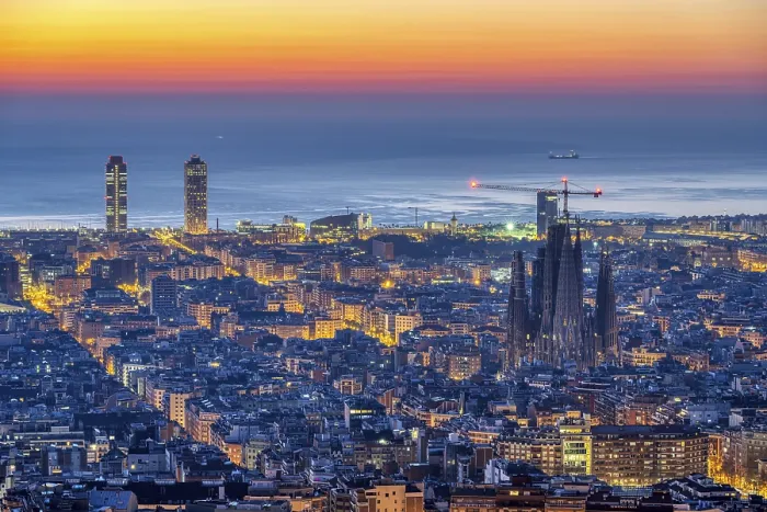 Framed Print : The Barcelona skyline with the famous Sagrada Familia in front of sunrise