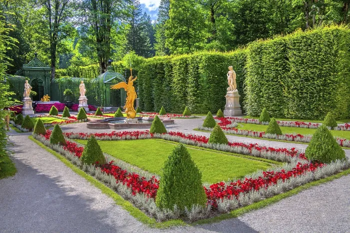 Framed Print : Baroque garden parterre on the west side of Linderhof Palace