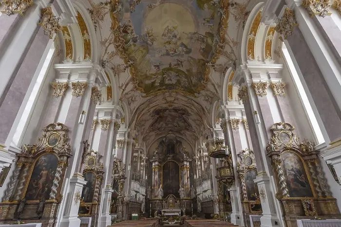 Framed Print : Baroque interior with high altar of the former monastery church of St Framed Print : Baroque interior with high altar of the former monastery church of St