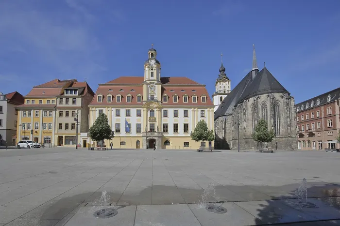 Framed Print : Baroque town hall and late Gothic St Mary's Church