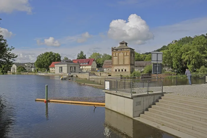 Framed Print : Barrage on the Saale with steps