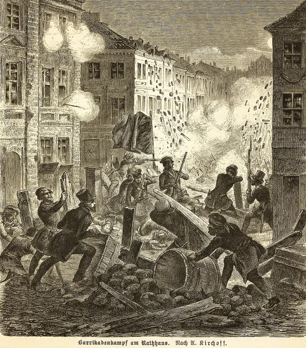 Framed Print : Barricade fight at the town hall