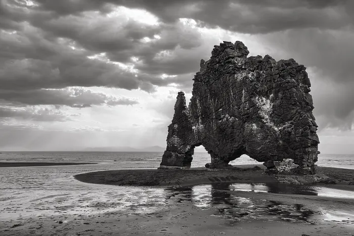 Framed Print : Basalt rock Hvitserkur, famous Elephant Rock on lava beach