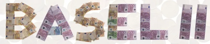 Framed Print : Basel II, written with bank notes