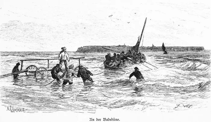 Framed Print : Bathers leaving the dune, offshore island of Heligoland Framed Print : Bathers leaving the dune, offshore island of Heligoland