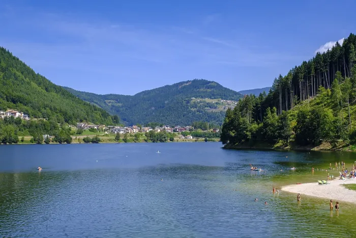 Framed Print : Bathing beach at Lago delle Piazze