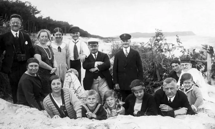 Framed Print : Bathing group on the beach, funny Framed Print : Bathing group on the beach, funny