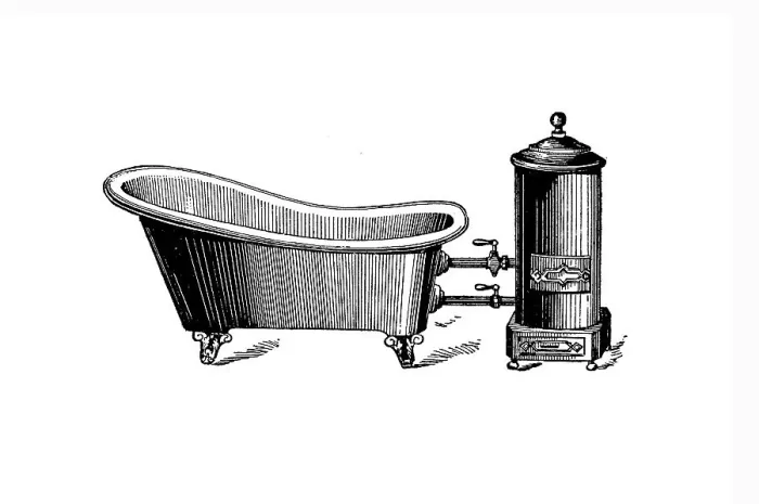 Framed Print : Bathtub with stove, c. 1890, Germany