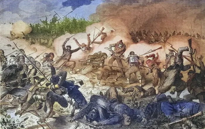 Framed Print : Battle of the 10th Bavarian Jaeger Battalion in the vineyards near Weissenburg