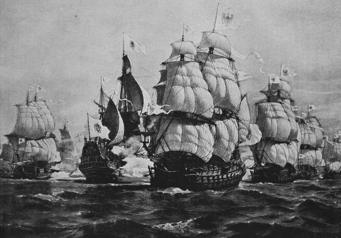 Framed Print : The battle of Brandenburg and Spanish ships off Cape St Framed Print : The battle of Brandenburg and Spanish ships off Cape St