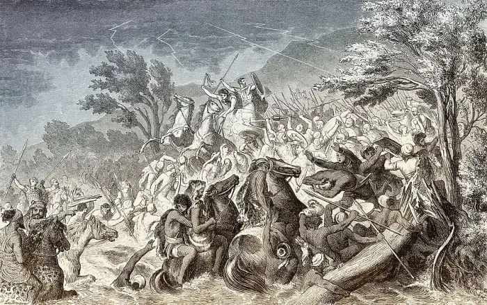 Framed Print : The Battle of the Crimissus, between Carthaginian and Syracusan armies in 339 BC