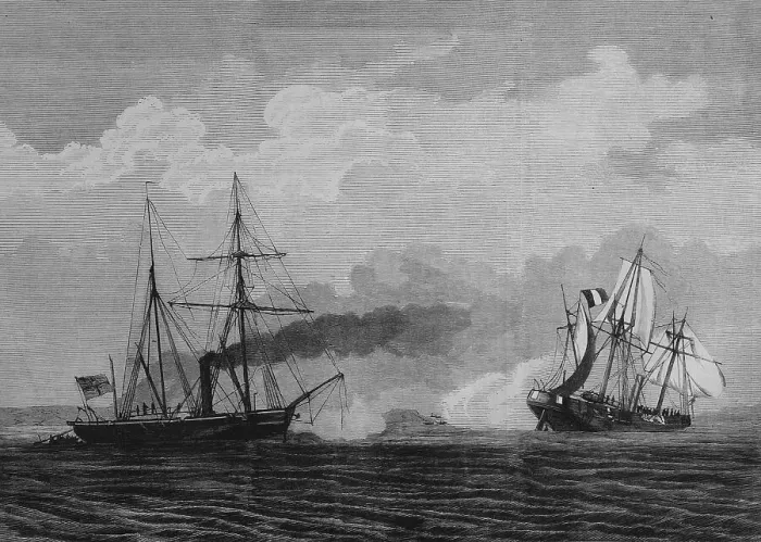 Framed Print : Battle of Havana between the German gunboat Meteor and the French Aviso Bouvet