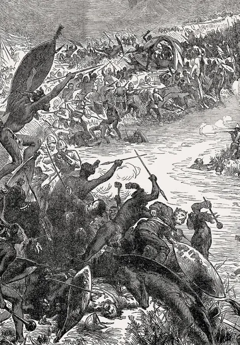 Framed Print : The Battle of Intombe, attack on an Escort of the 80th Regiment on 12 March 1879