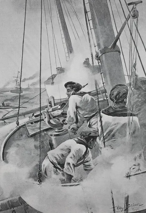 Framed Print : In the battle mast of a naval cruiser