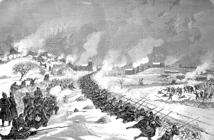 Framed Print : Battle of the railway embankment at Bethoncourt on 16 January 1871