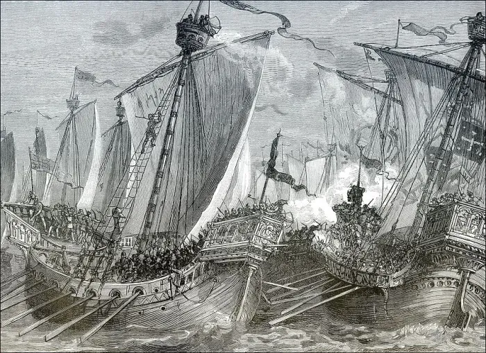 Framed Print : The Battle of Sandwich on 24 August 1217 a Plantagenet English fleet attacked a Capetian French armada during the First Framed Print : The Battle of Sandwich on 24 August 1217 a Plantagenet English fleet attacked a Capetian French armada during the First