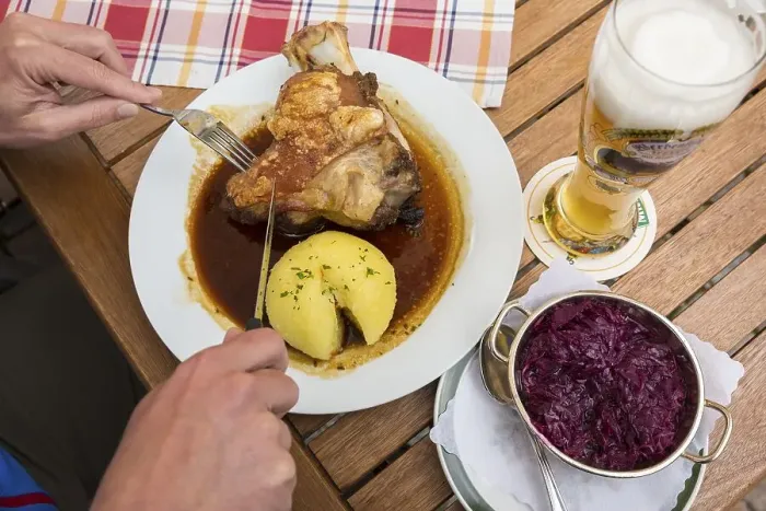 Framed Print : Bavarian cuisine, Weissbier, pork