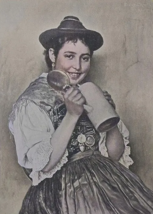 Framed Print : Bavarian woman wearing traditional dirndl and holding a beer stein Framed Print : Bavarian woman wearing traditional dirndl and holding a beer stein