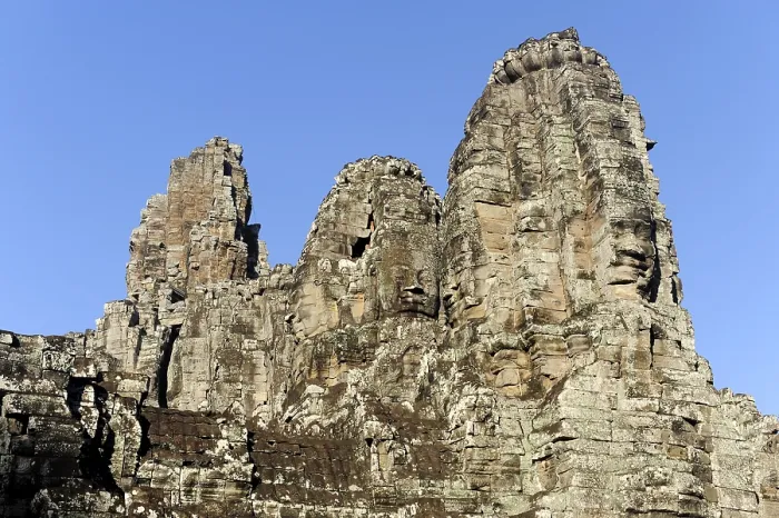 Framed Print : Bayon temple with the faces of Bodhisattva Lokeshvara carved in stone