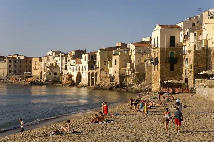 Framed Print : Beach, historic town centre, Cefalu Framed Print : Beach, historic town centre, Cefalu