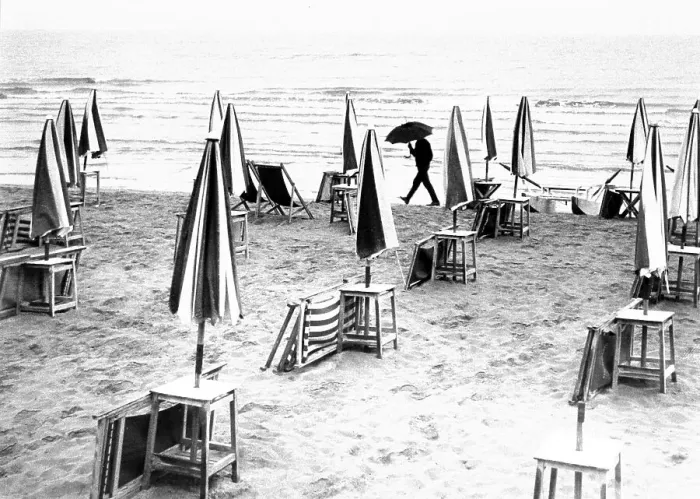 Framed Print : Beach in the rain, ca. 1970s, exact place unknown Framed Print : Beach in the rain, ca. 1970s, exact place unknown