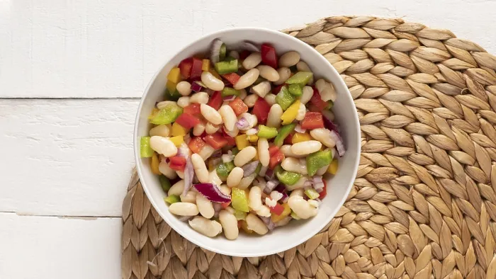 Framed Print : Bean salad mix flat lay