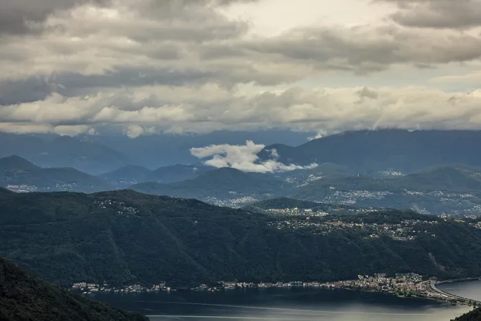 Framed Print : Beautiful Aerial View over City and Lake Lugano